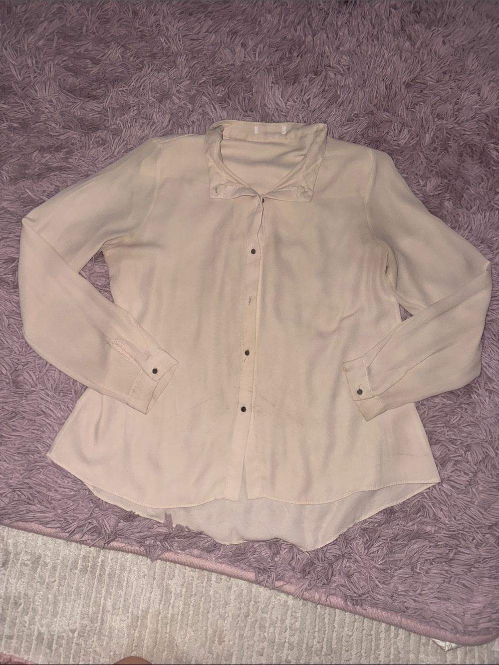 Women’s Lightweight Long-Sleeve Button-Up Top in Light Cream